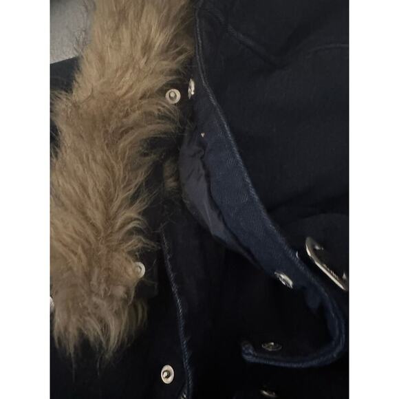 Zara Man Sz Small Dark Blue‎ Chambray Coat Removable Fur Collar Wool insulated - Picture 9 of 9